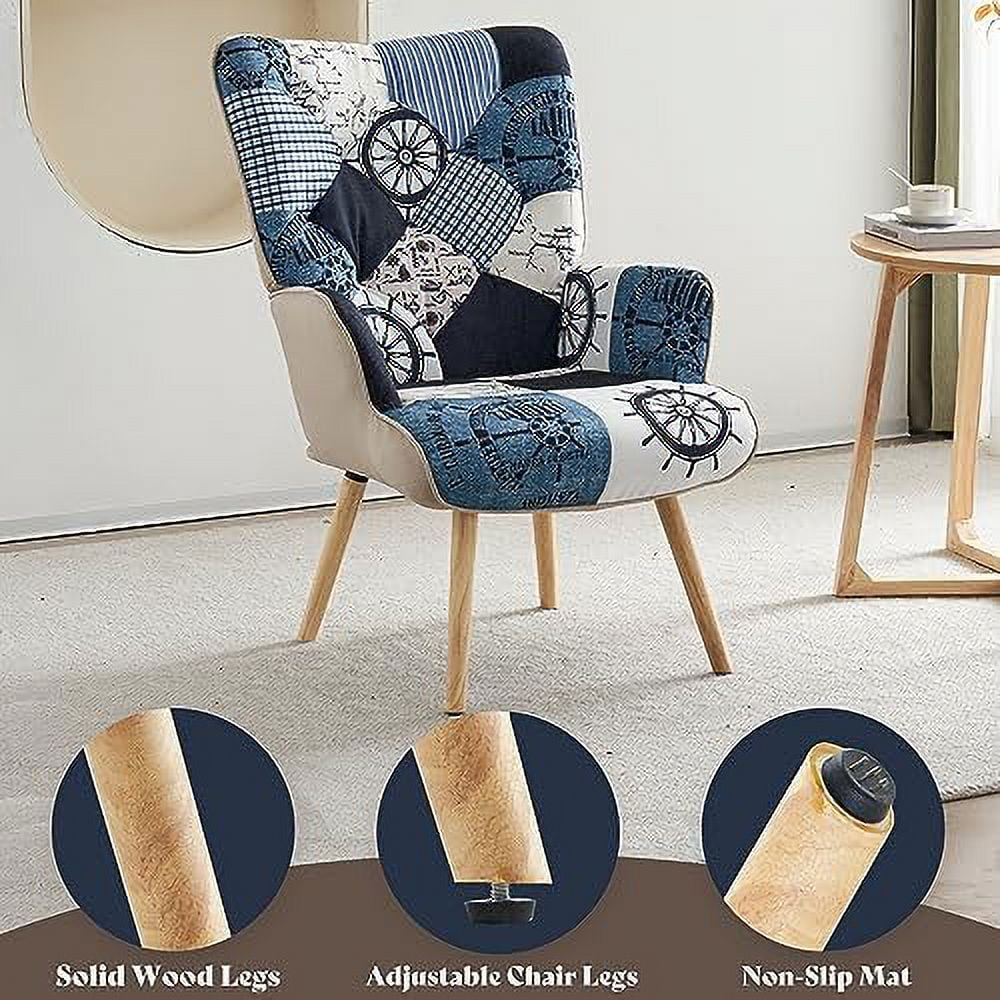 Accent Chair with High Backrest Wooden Base Upholstered Armchair for Small Spaces D652