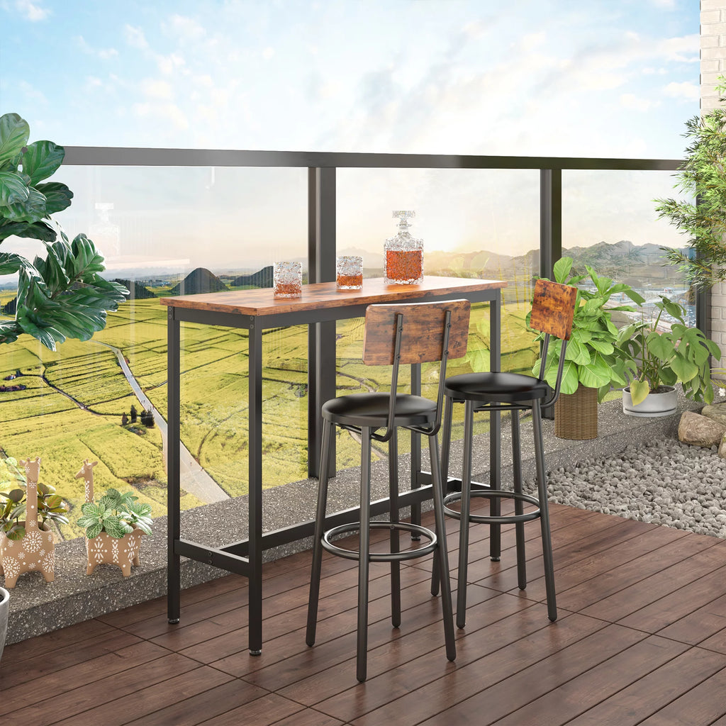 3 Piece Bar Table Set with 2 Stools, Rustic Brown M1260