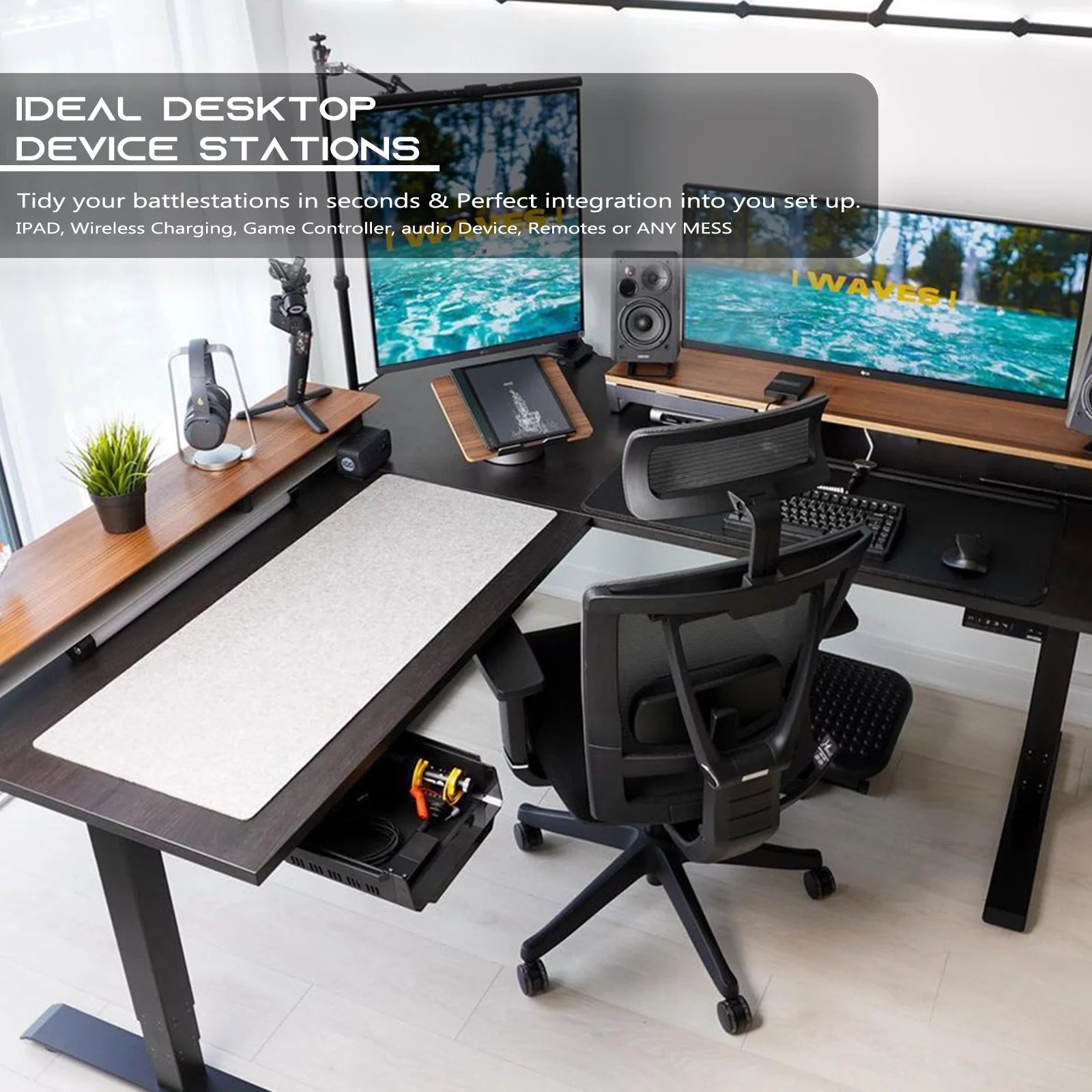 Under Desk Storage Shelf, Self-Adhesive Tray for Standing Desk, Work Station, Gaming Battlestations, Black M123463