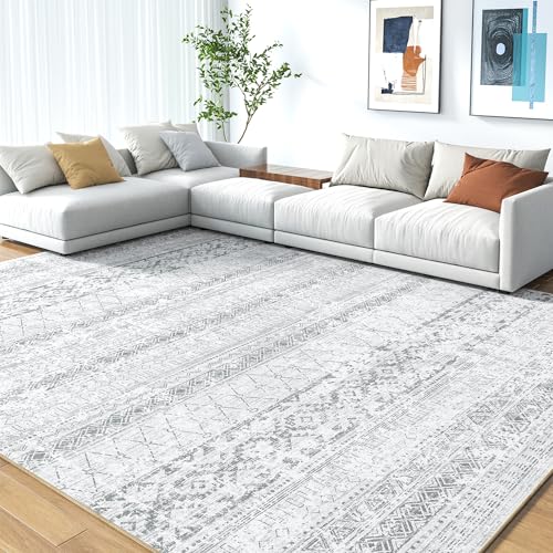Machine Washable 8x10 Boho Moroccan Area Rug for Living Room R87626