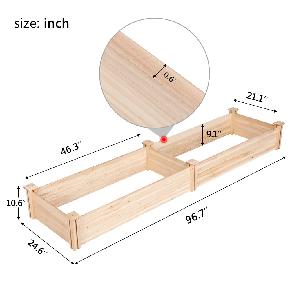 Wooden Raised Garden Bed, 96.7 x 24.6 x 10.6 inch, Natural Wood H28342