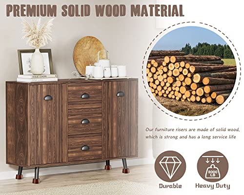Wooden Furniture Risers Blocks 1 Inch Set of 4, Heavy Duty Solid Wood Round Risers with Non-Slip Pad G9547