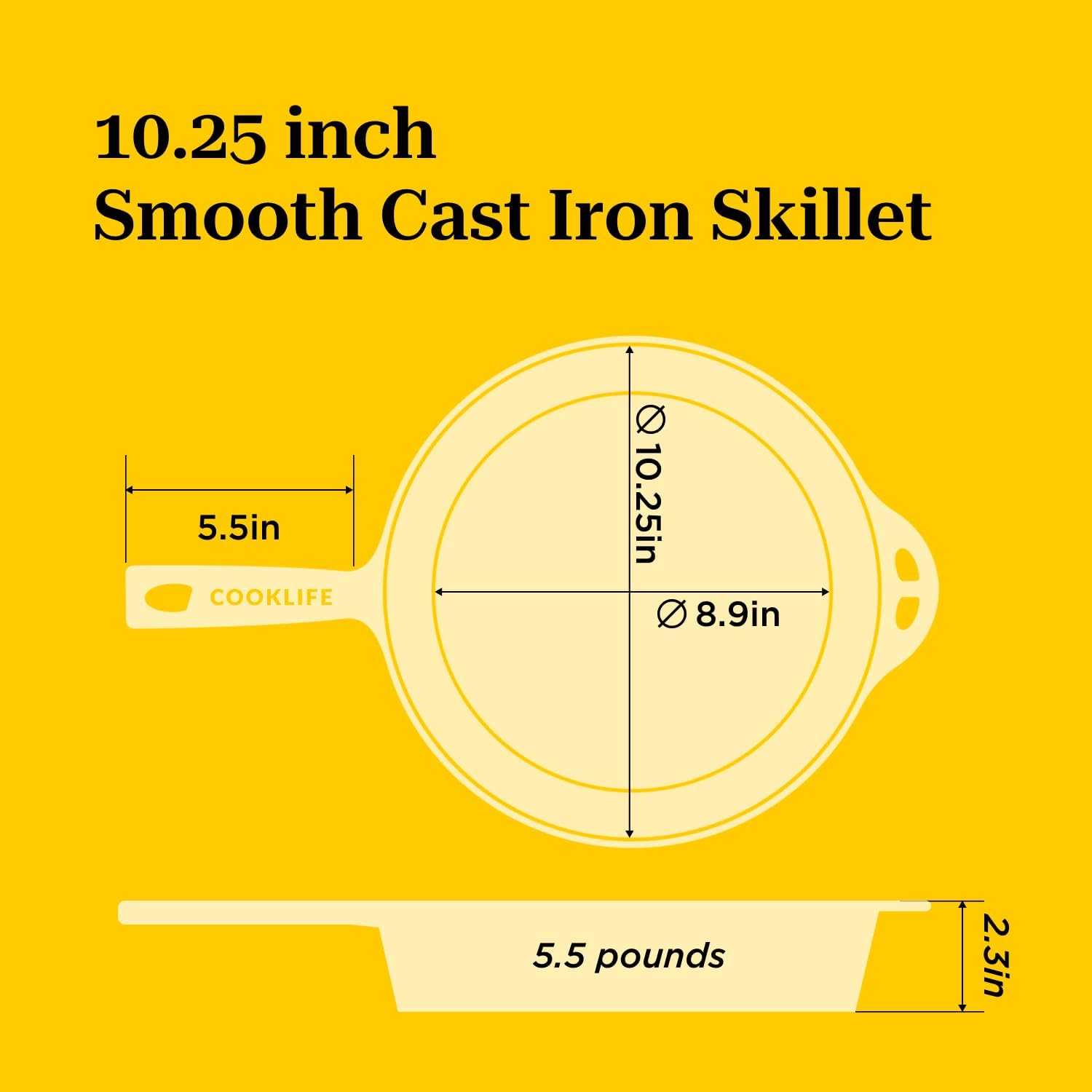 10.25 Inch Pre-Seasoned Round Cast Iron Skillet with Handle Cover U8673