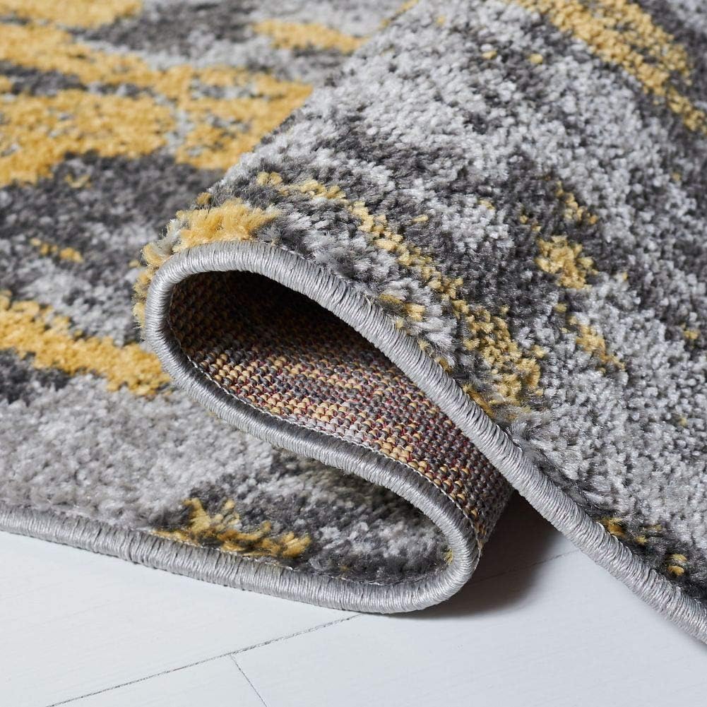 Modern Abstract Area Rug - 5'1" x 7'6", Grey & Yellow, Easy Care R590