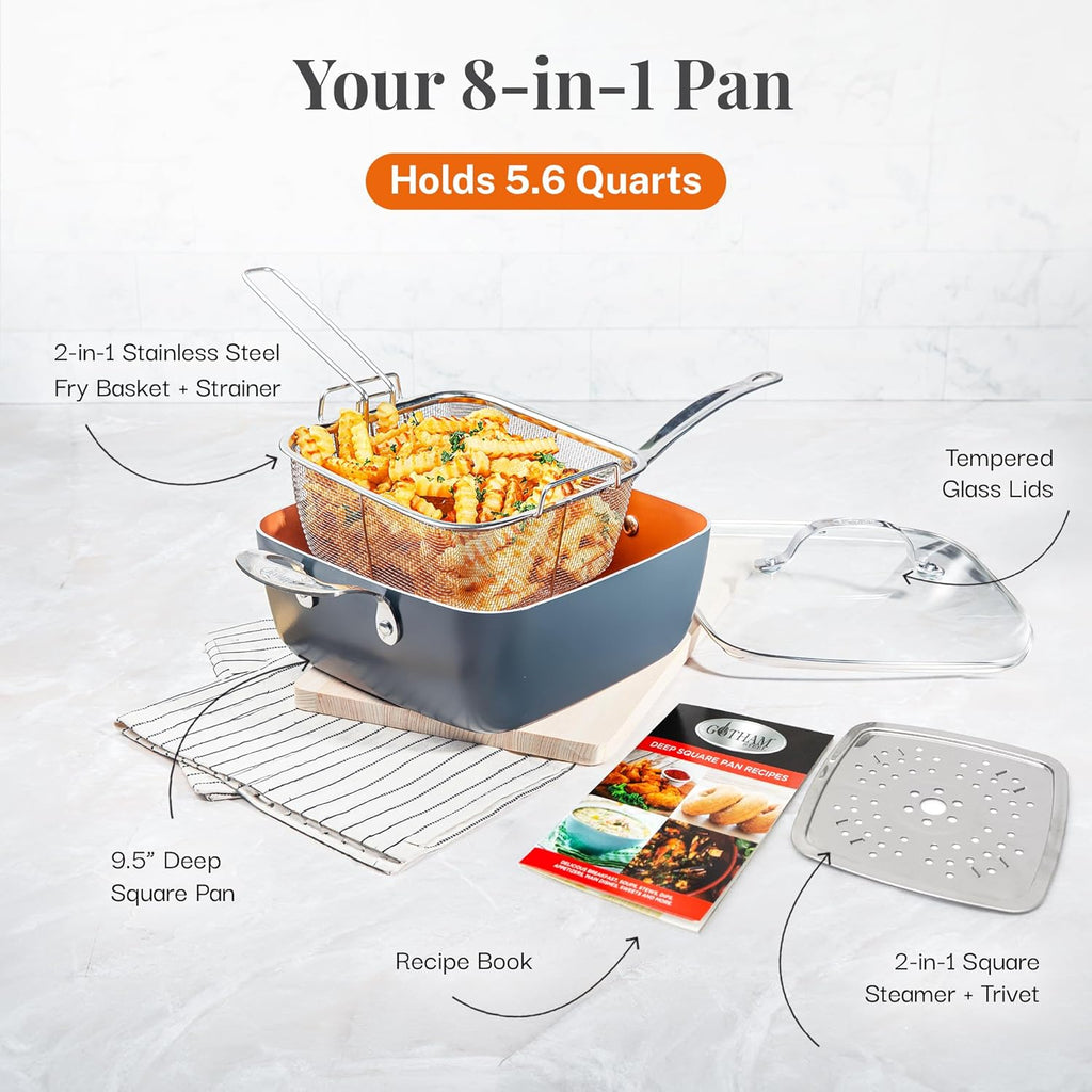 Nonstick Square Deep Frying Pan with Lid, Basket & Steamer Tray R104973