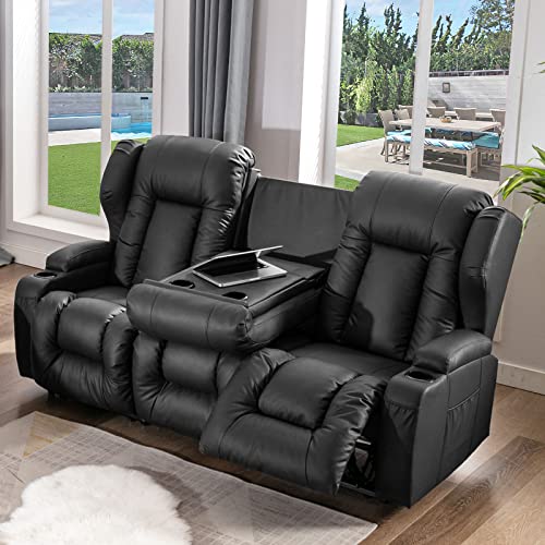 Faux Leather Manual Reclining Loveseat with Console and Cup Holders M1929