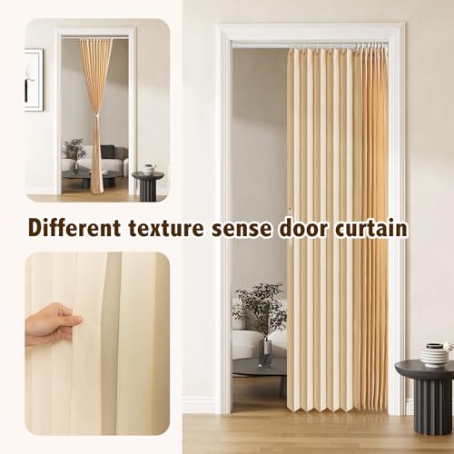 Magnetic Pleated Door Curtain with Rod, Brown, 42" W x 78" L D357694