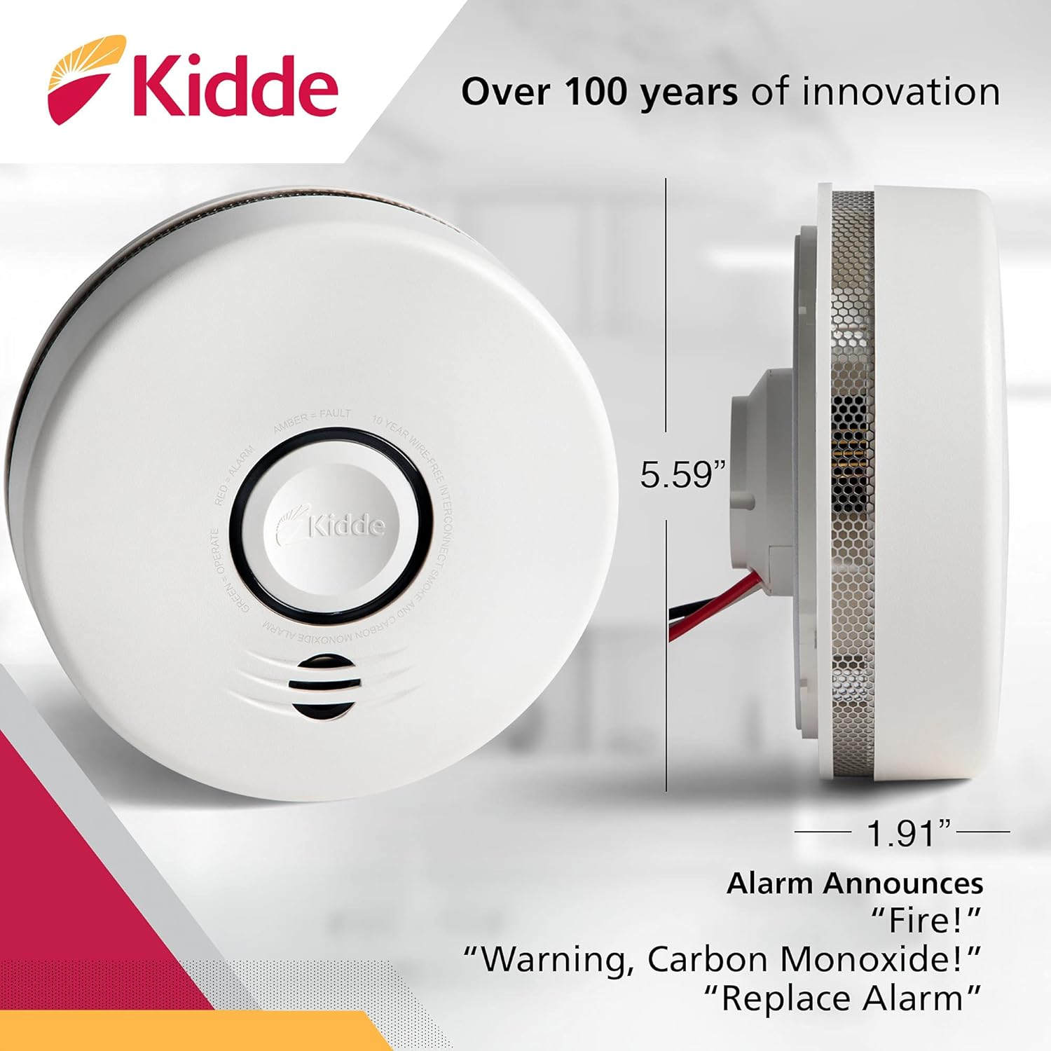 Wireless Hardwired Smoke Detector with 10-Year Battery Backup and Voice Alerts O1609