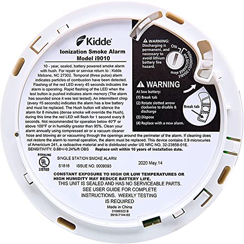 Smoke Detector, 10-Year Battery Powered, LED Warning Light J493