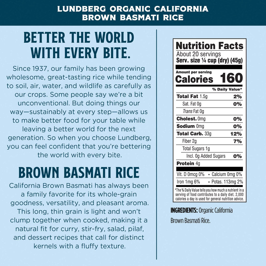 Organic California Brown Basmati Rice, Whole Grain, Gluten-Free, 32 Ounce W10478