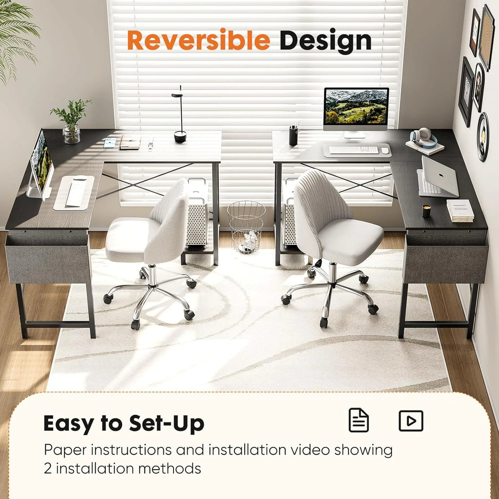 L Shaped Computer Desk 50 Inch Corner Desk with Wooden Desktop CPU Stand Q24057