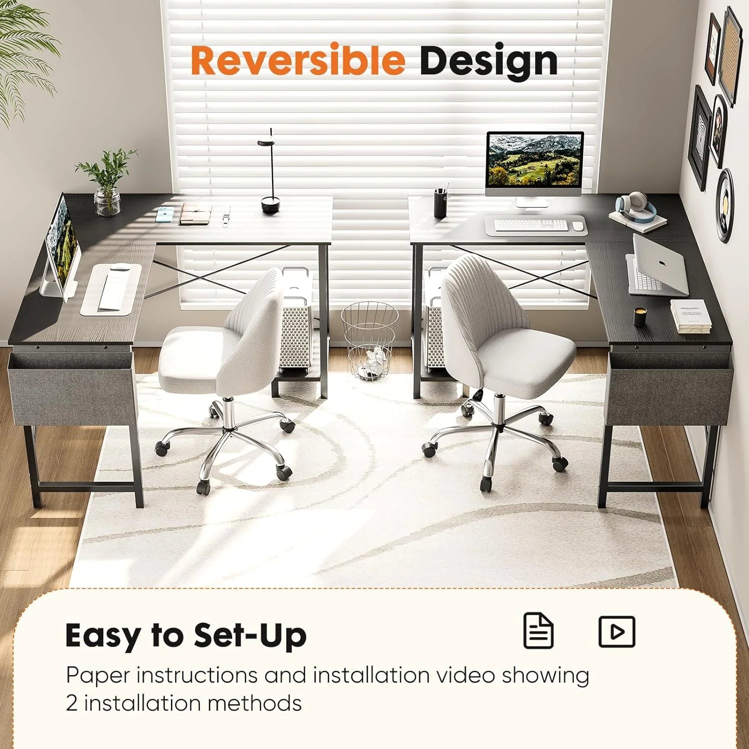 L Shaped Computer Desk 50 Inch Corner Desk with Wooden Desktop CPU Stand Q24057