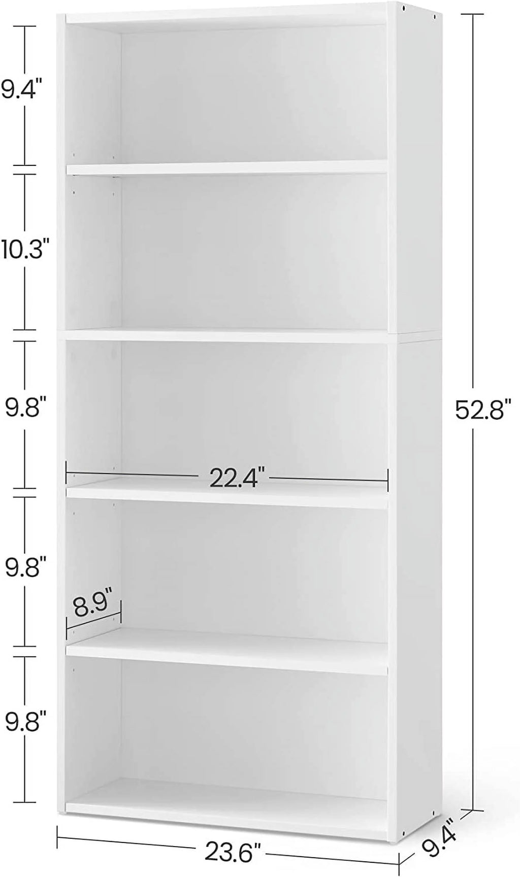 5-Tier Open Bookcase with Adjustable Shelves, White A79381