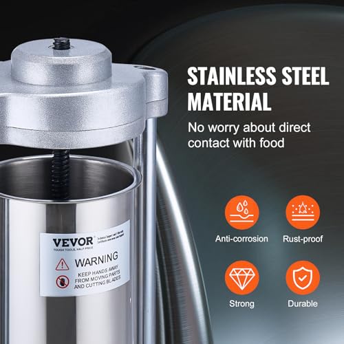 Manual Sausage Stuffer, 7L Vertical Meat Stuffer, Dual-Speed, Stainless Steel, 5 Tubes A13377