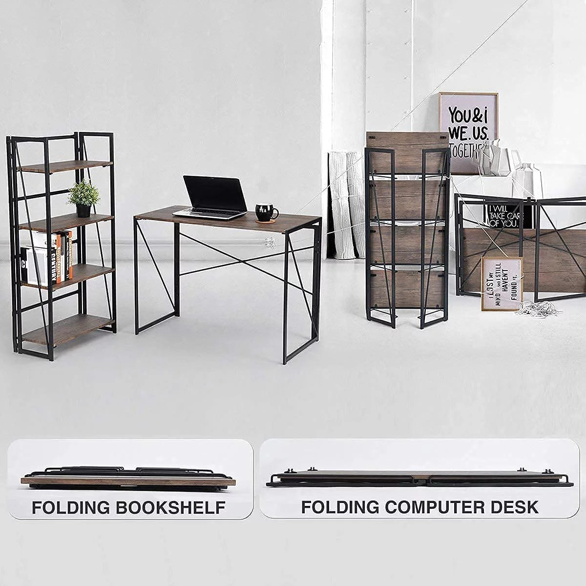 Folding Desk No Assembly Required 39.4 inch Writing Computer Desk Space Saving Foldable Table T174