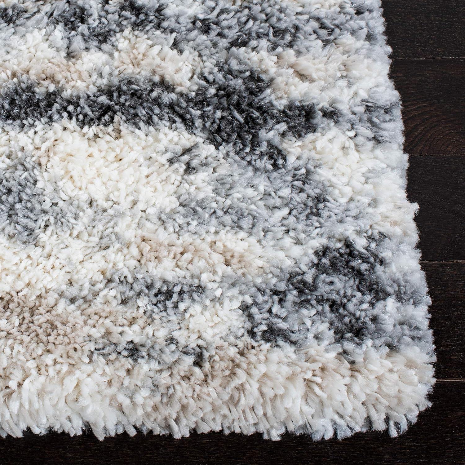 Shag Area Rug - 8' x 10', Grey & Ivory, Modern Design, Non-Shedding V749939