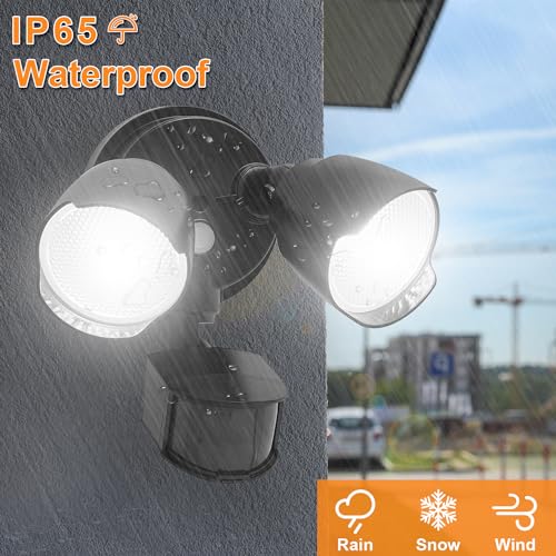 15W 1500 Lumen LED Security Light with Motion Sensor, IP65 Waterproof, Dusk to Dawn, Dual-Head, Black K60749