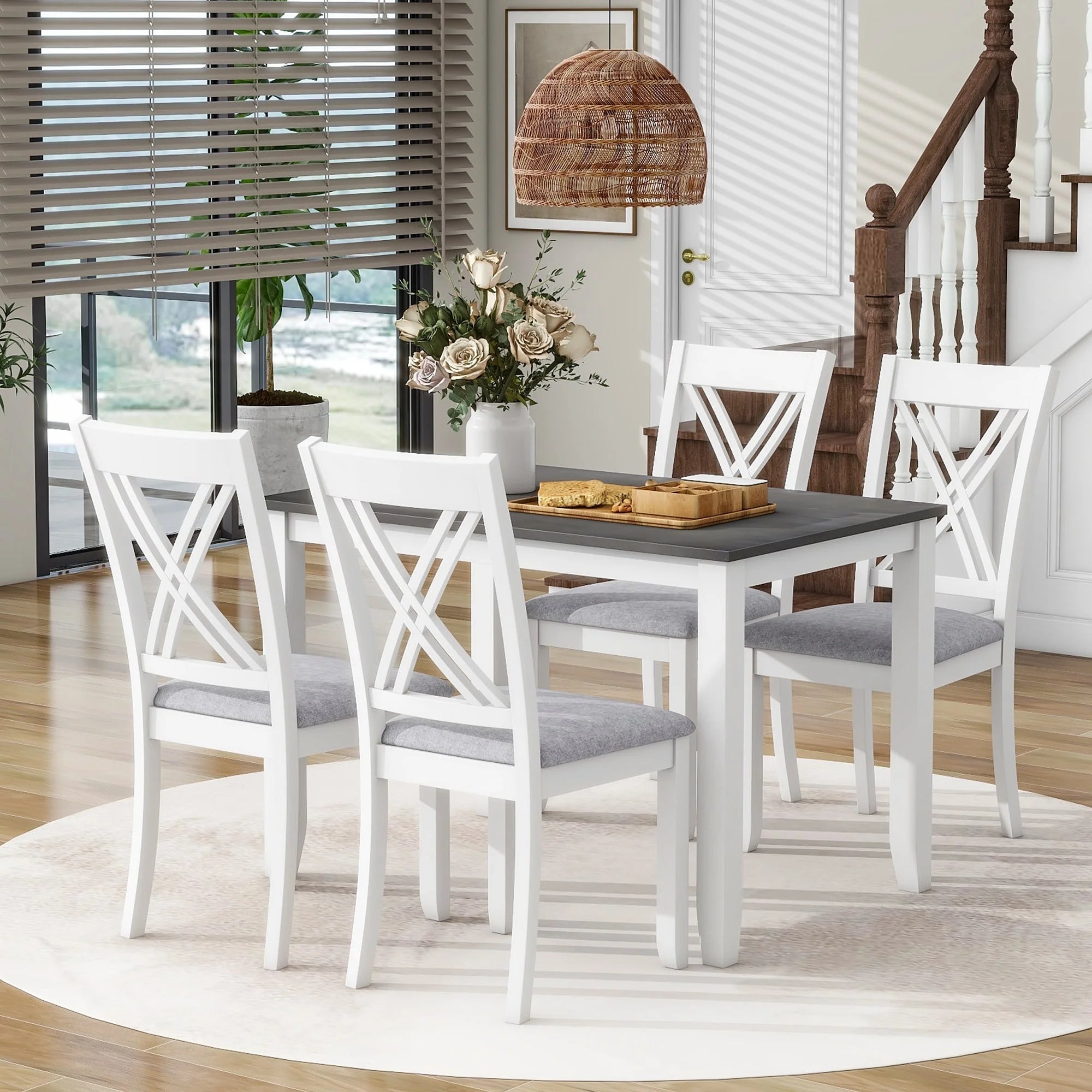 5-Piece Wood Dining Table Set with 4 Chairs C263940