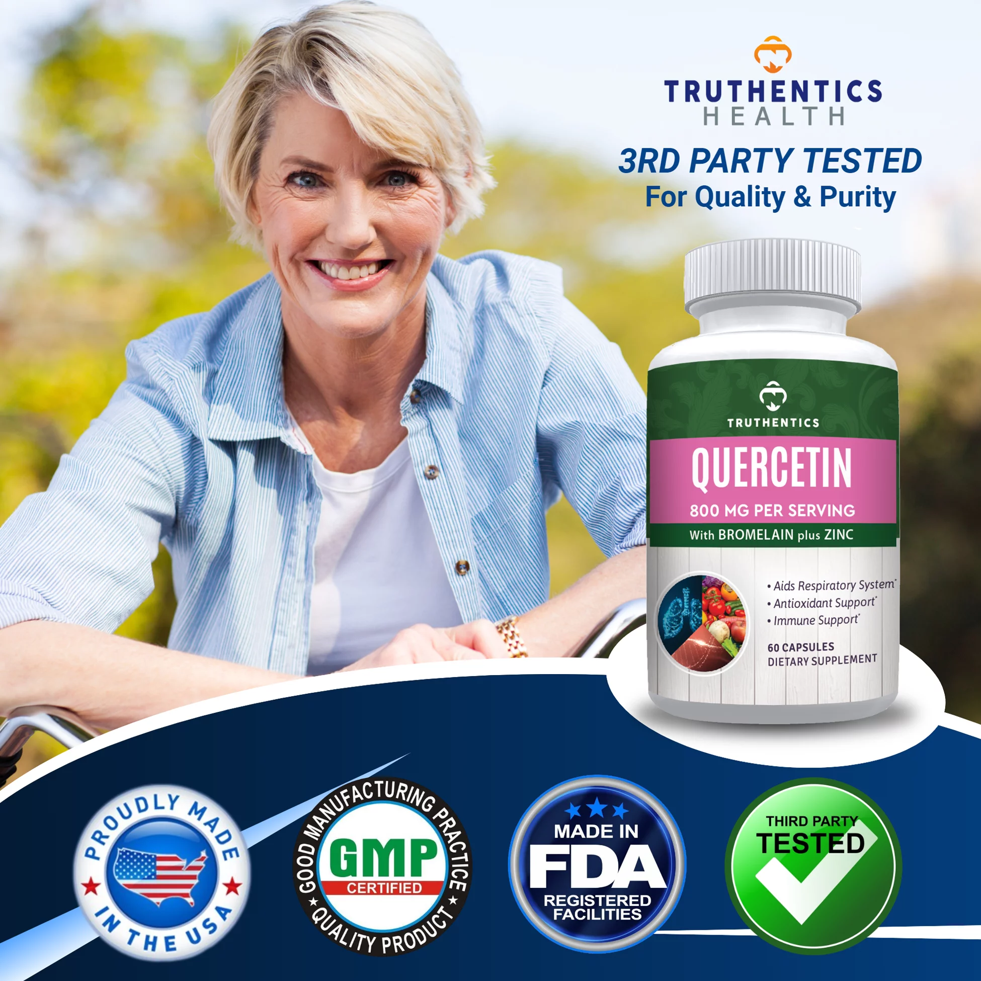 Quercetin with Bromelain Zinc Supplement, 800mg, 120 Capsules J1696