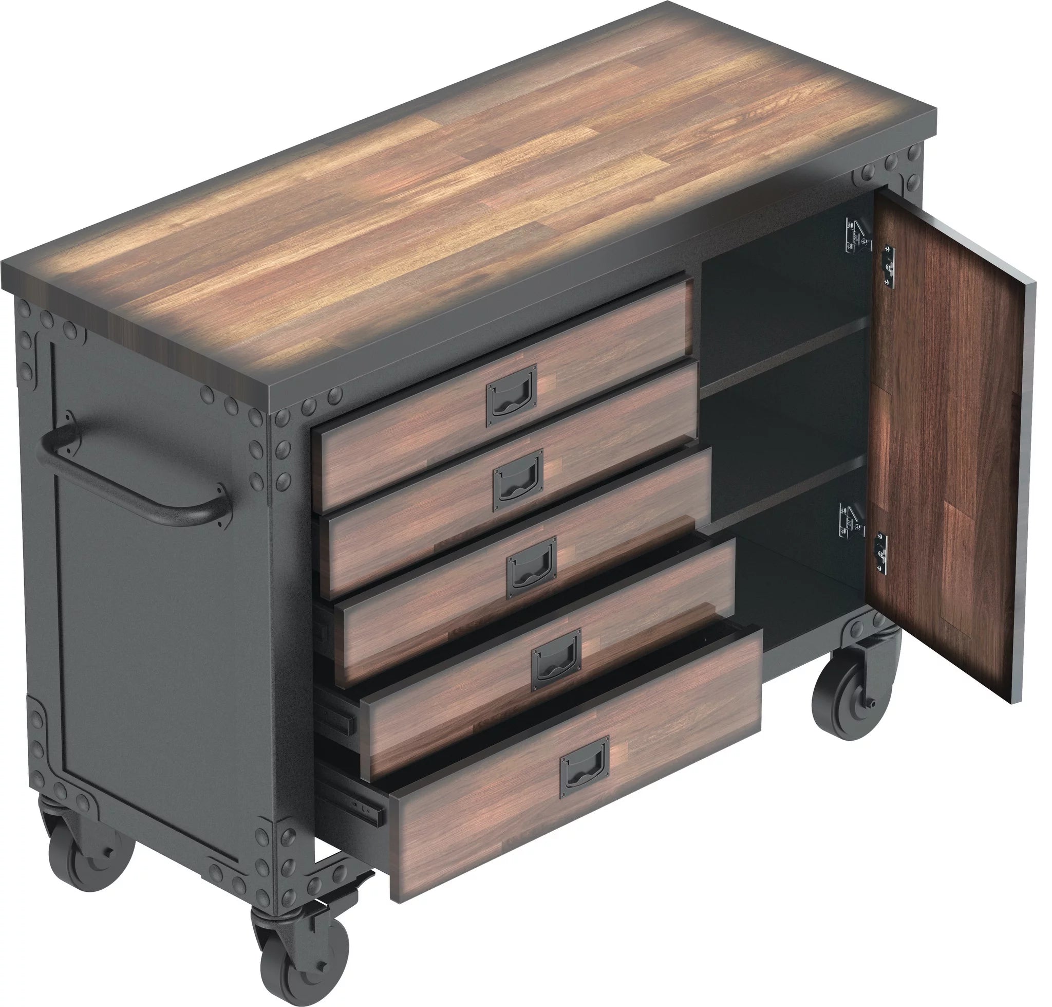 Rolling Tool Chest with Wood Top, 5 Drawers T49470