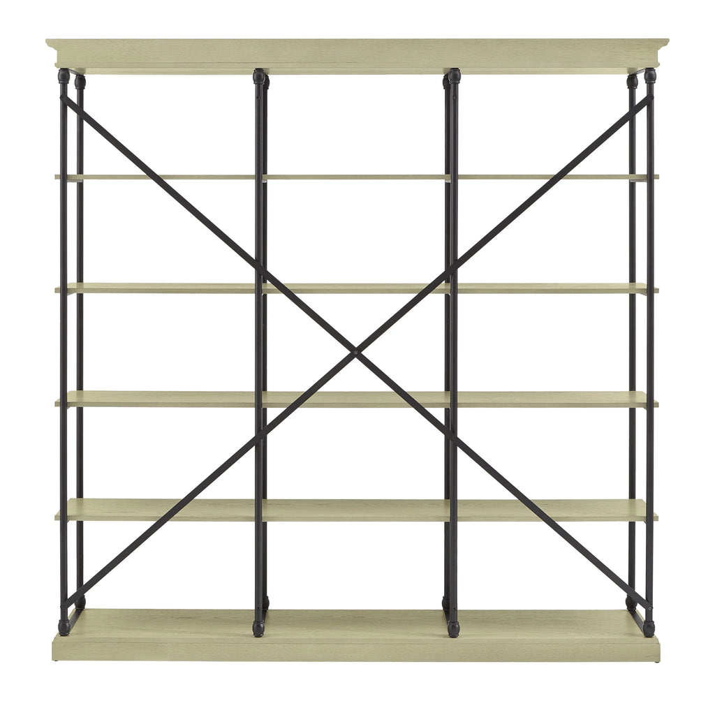 5 Shelf Triple Bookcase, Ivory/Black P1594