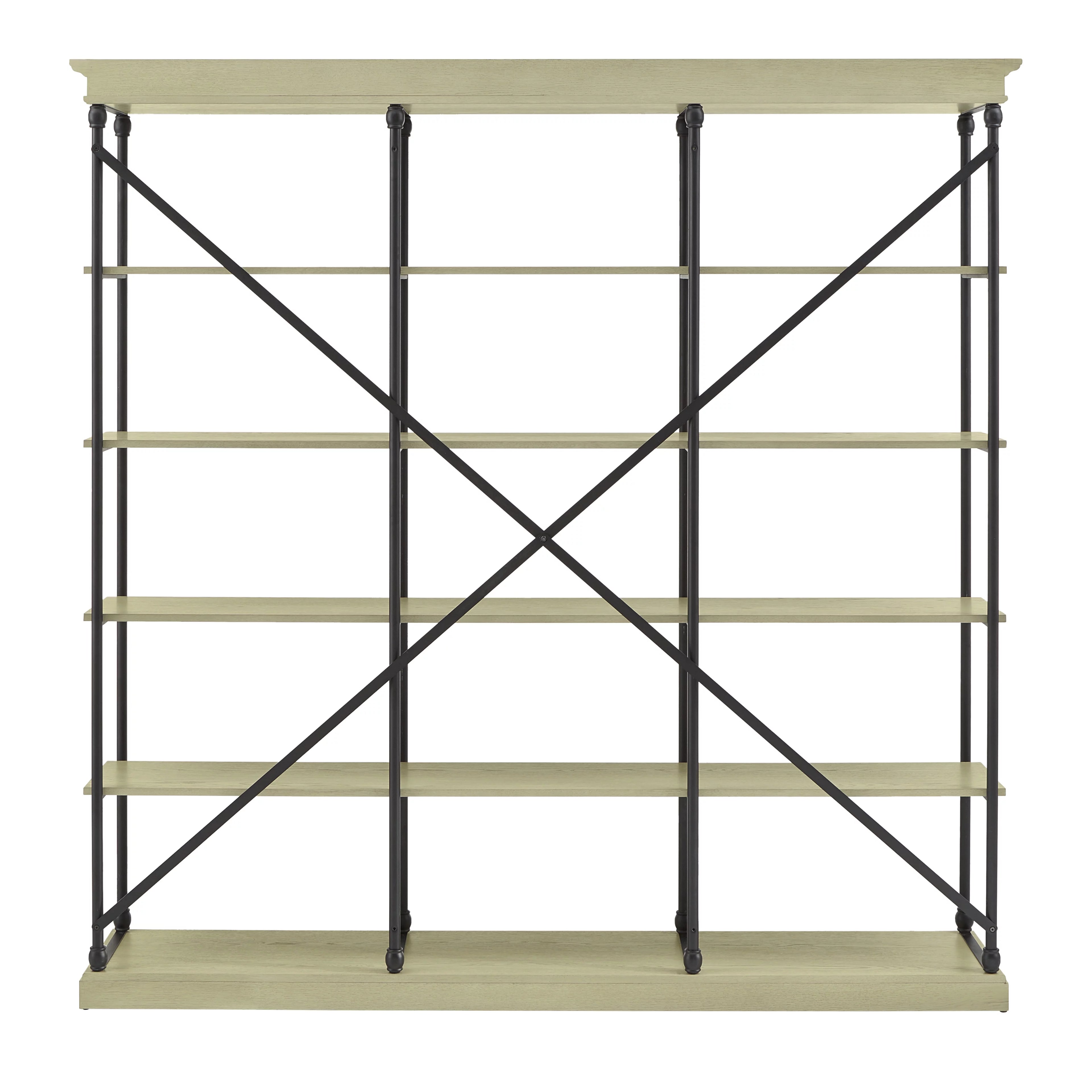 5 Shelf Triple Bookcase, Ivory/Black P1594