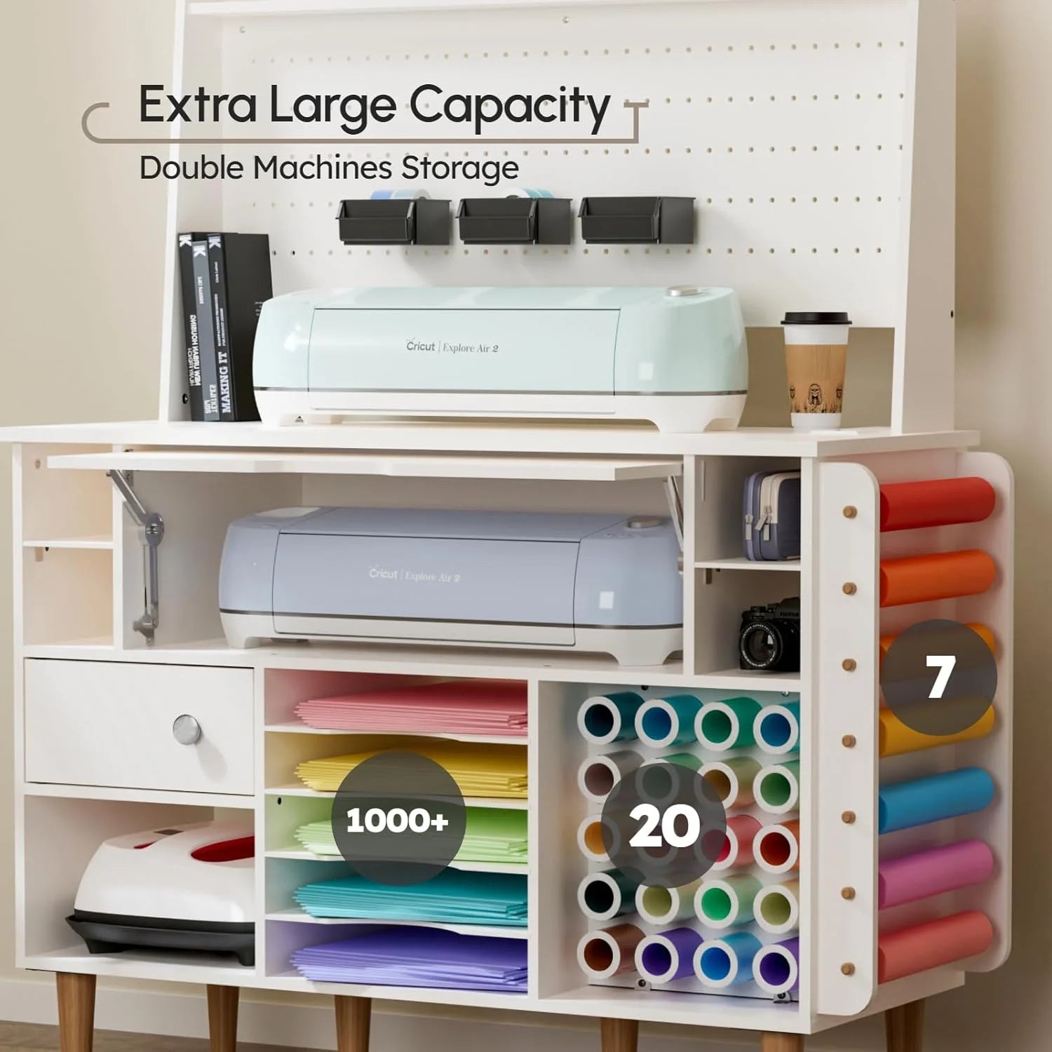 Craft Storage Cabinet with Pegboard and Vinyl Roll Holders Q83763