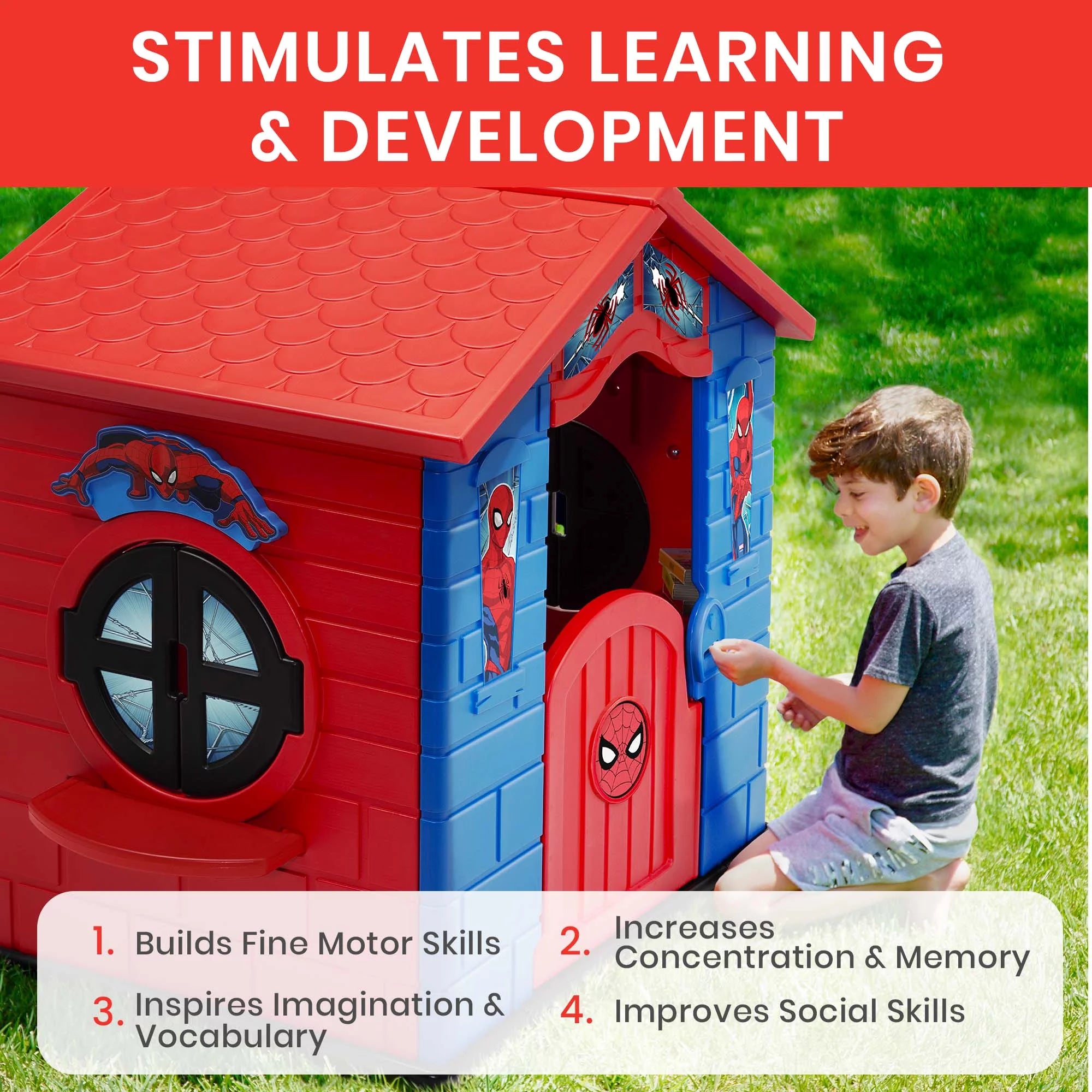 Spider-Man Plastic Indoor/Outdoor Playhouse with Easy Assembly, Blue/Red C5668
