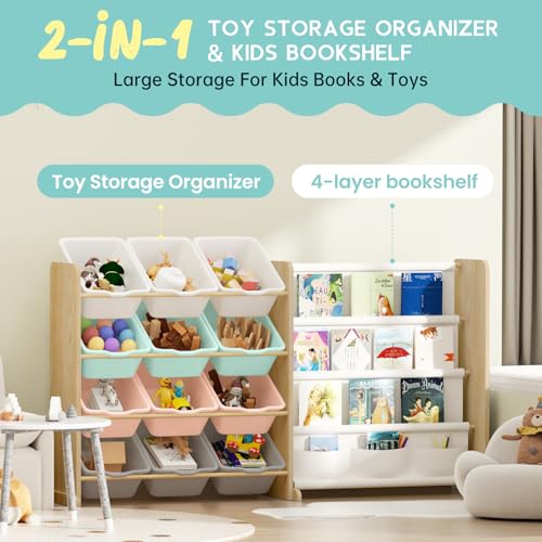 Toy Storage Organizer with 12 Bins and Bookshelf E4258