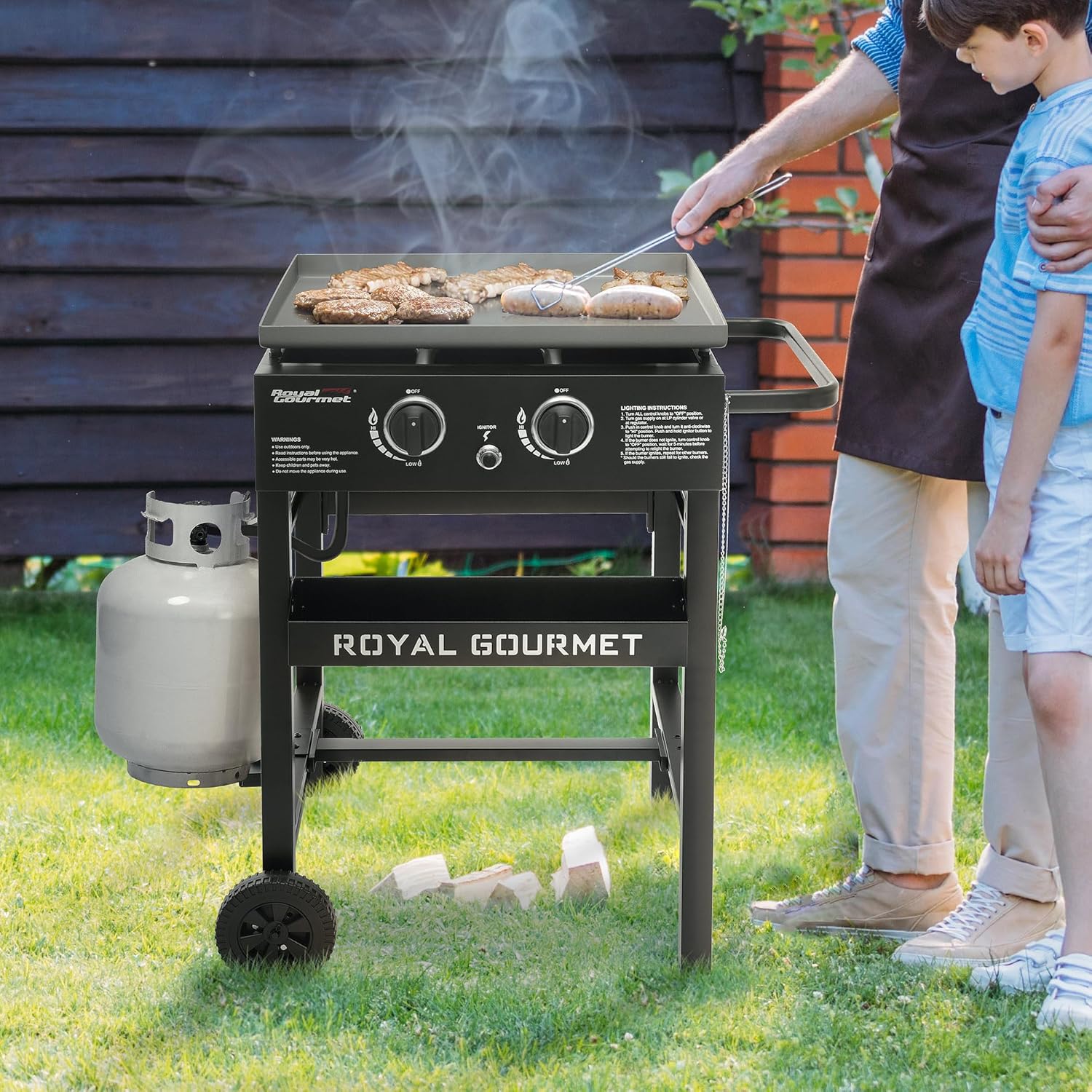 2-Burner Propane Gas Griddle, 23-Inch Flat Top BBQ Grill, Outdoor Cooking Station W24592