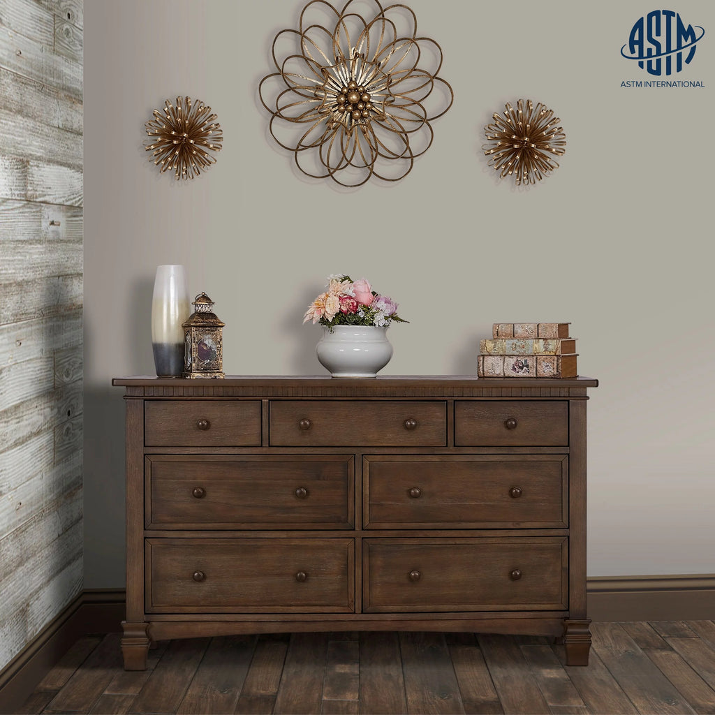 Antique Brown Double Dresser, 7 Drawers E338