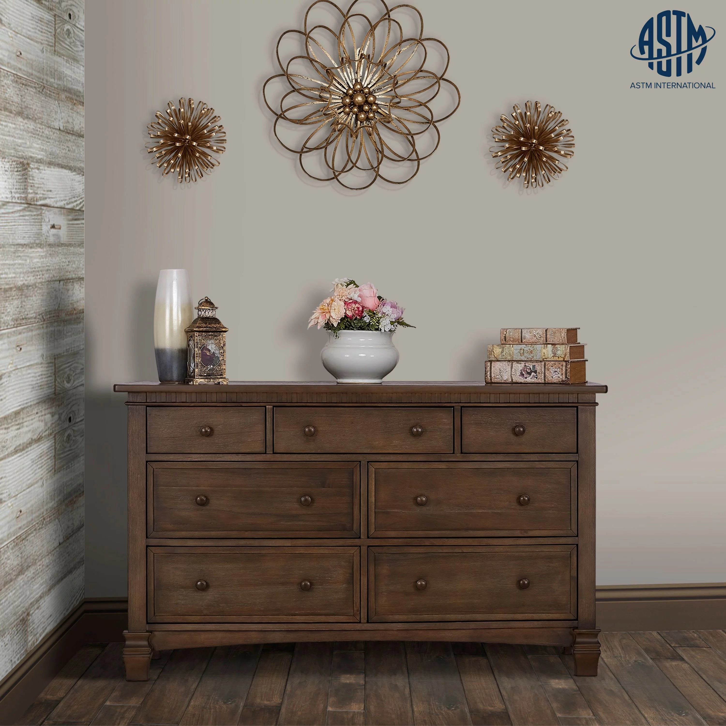 Antique Brown Double Dresser, 7 Drawers E338