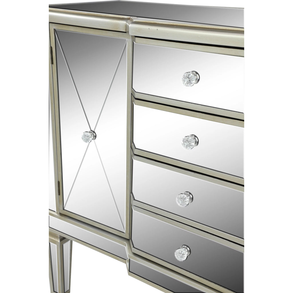 Silver Wood Mirrored Panel Buffet with 4 Drawers, 2 Shelves and 2 Doors D22531