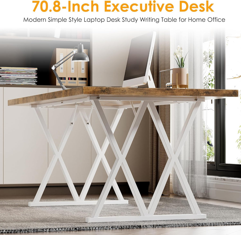 Large Executive Desk with X-Shaped Metal Legs, Modern Office Workstation P96479