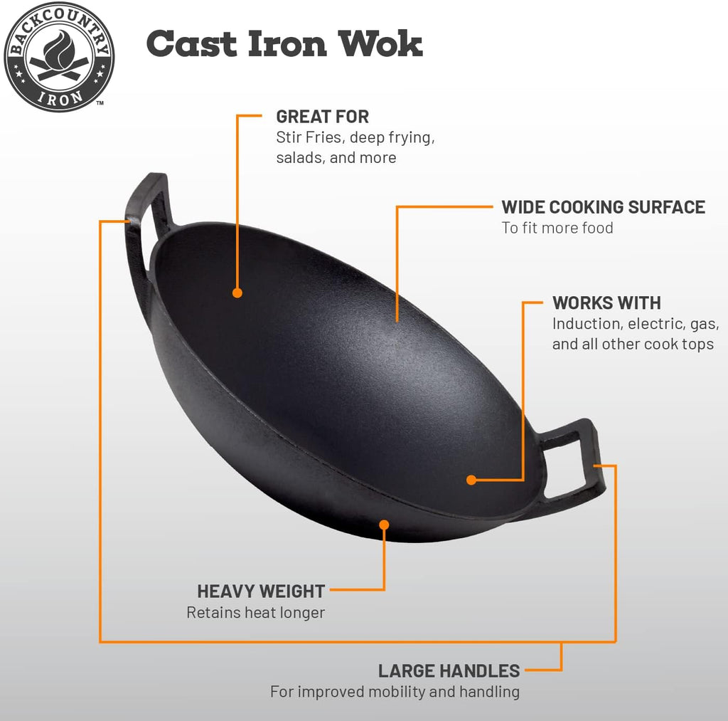Cast Iron Wok with Flat Base and Handles E532