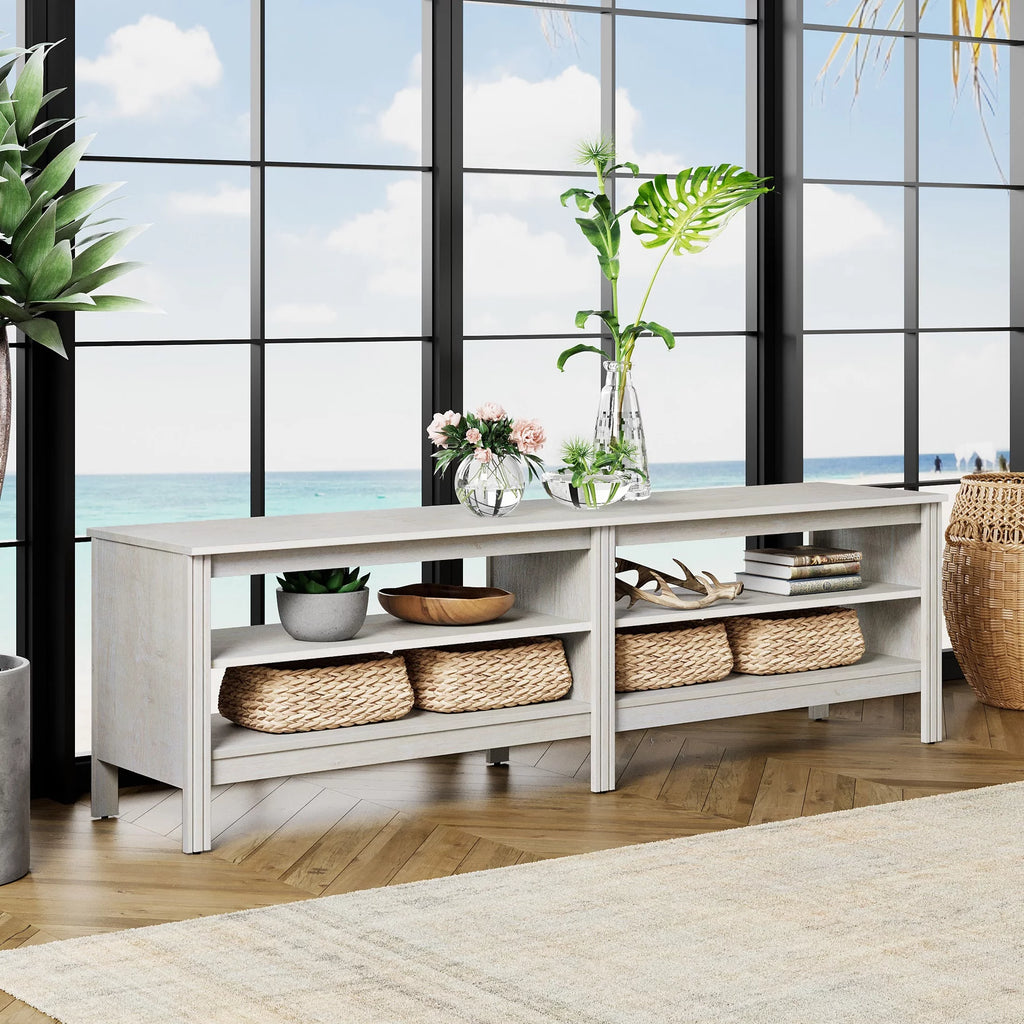 Farmhouse Wood TV Stand for 75 Inch TV with 4 Cubby U886