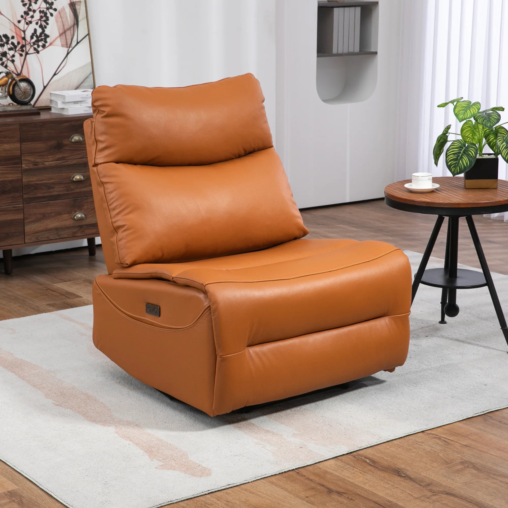 Genuine Leather Power Recliner Extra Wide No Armrests 350 lbs T829544