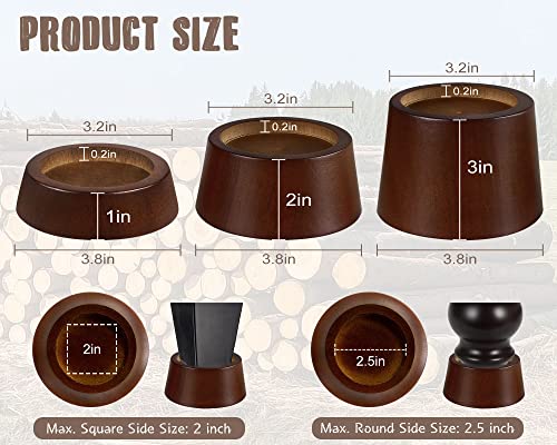 Wooden Furniture Risers Blocks 1 Inch Set of 4, Heavy Duty Solid Wood Round Risers with Non-Slip Pad G9547