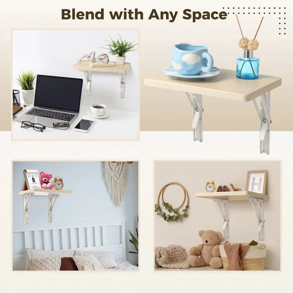 Folding Wall Mounted Shelf with Bracket, Heavy Duty Wooden A133