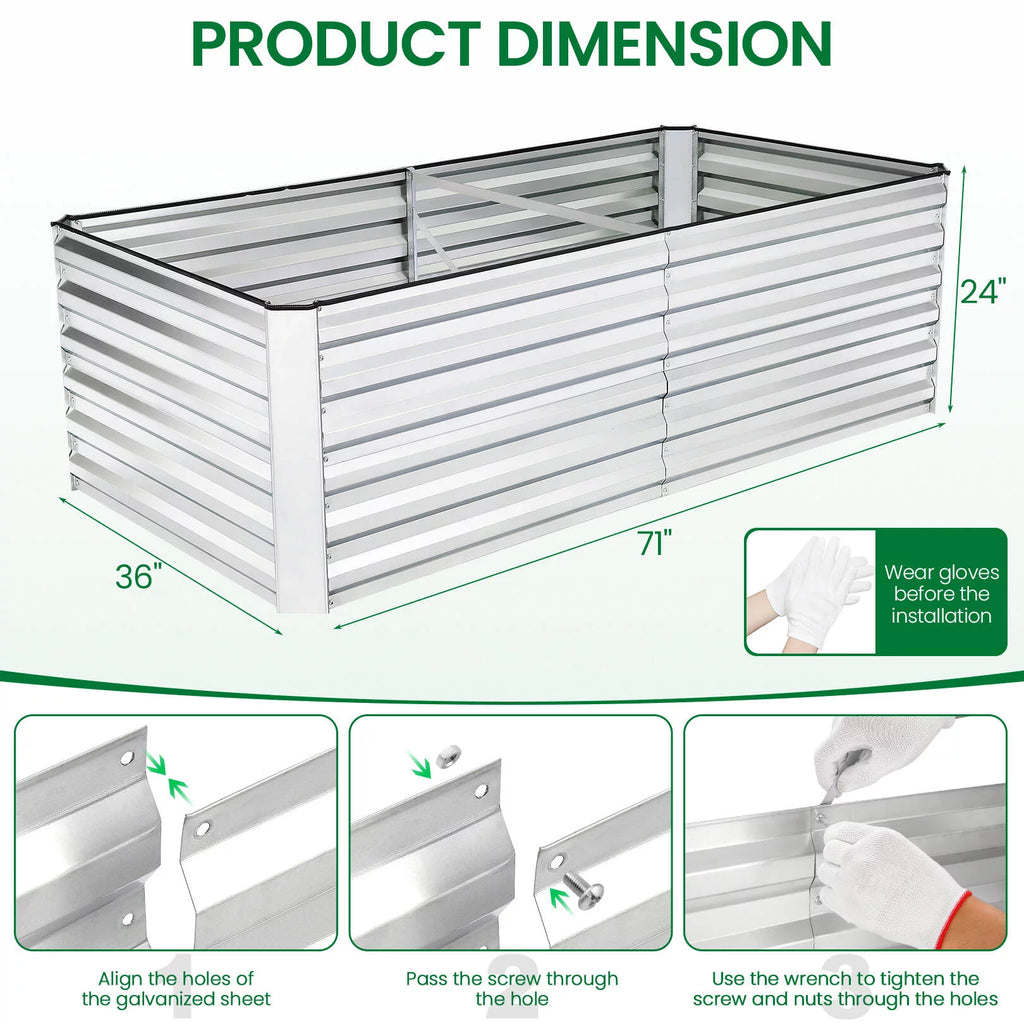 Galvanized Raised Garden Beds 6ft x 3ft x 2ft Metal Planter Box X565