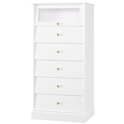 6 Drawer Dresser with Glass Drawer, Black and Gold S786494