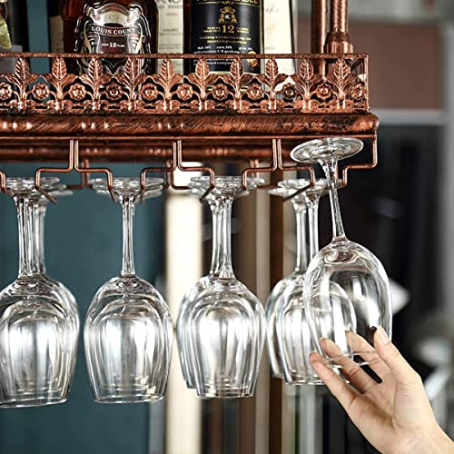 Adjustable Metal Wall-Mounted Wine Rack with Stemware Holder, Bronze F555