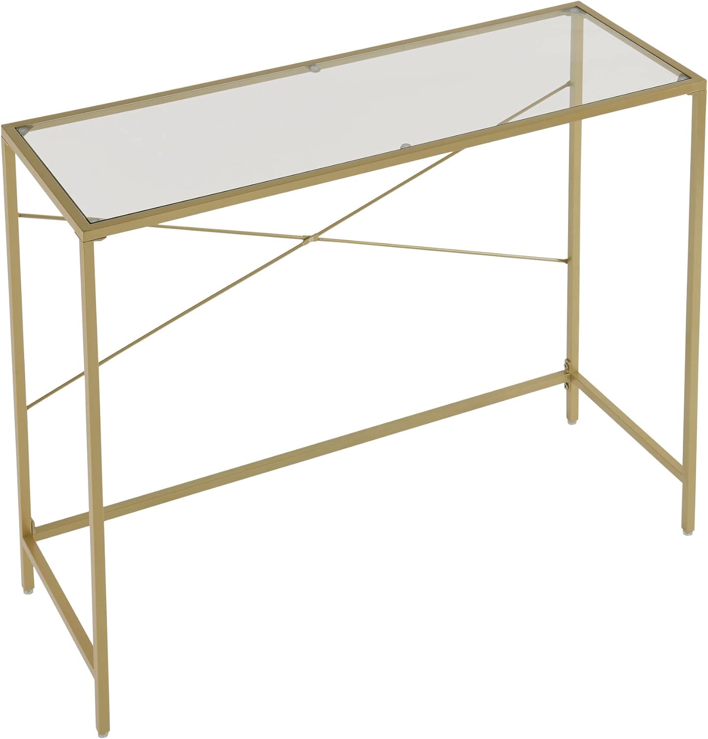 Console Table with Tempered Glass Top, Narrow Metal Frame for Hallway, Living Room, Office R788