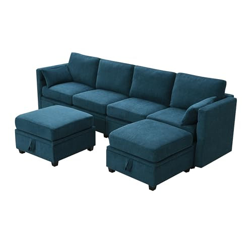 109" 6-Seat Chenille U-Shaped Sectional Sofa with Storage and Adjustable Armrests J436792