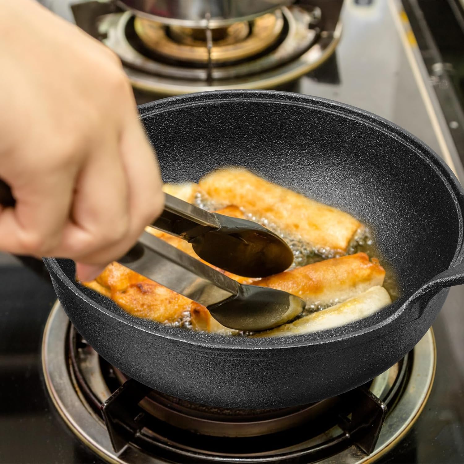 Cast Iron Wok with Loop Handle, 9.8 Inch Nonstick Flat Bottom Stir Fry Pan U7633