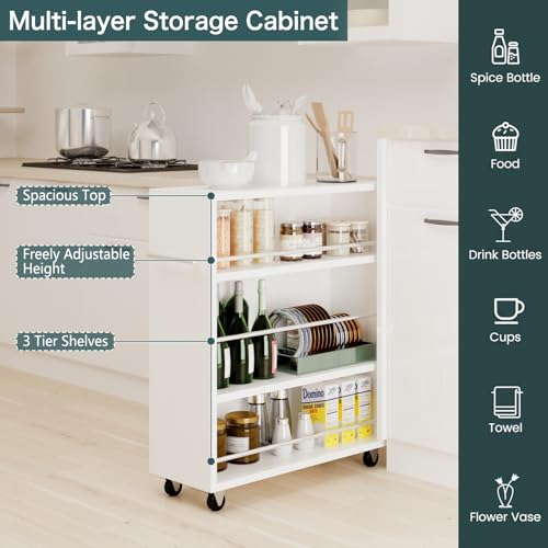 Slim 4-Tier Rolling Storage Cart with Handle for Narrow Spaces V960