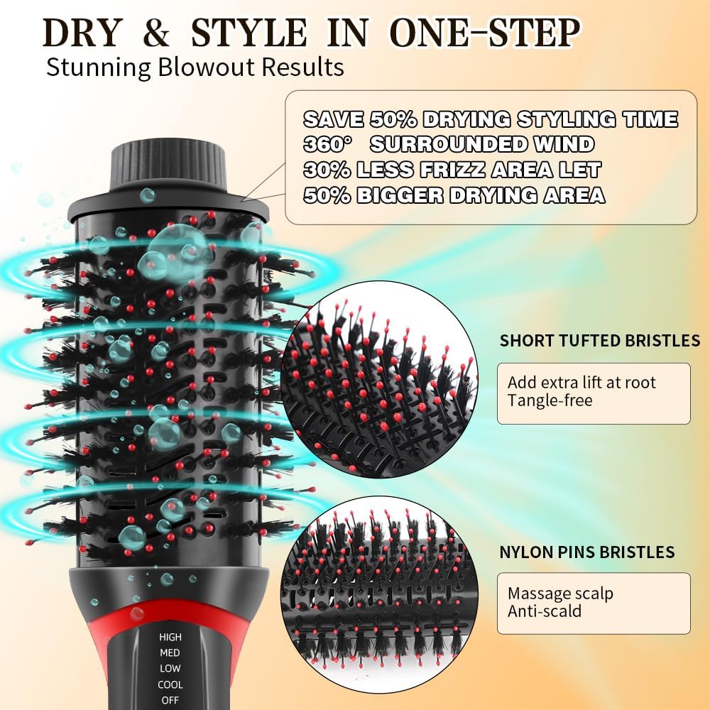 Hair Dryer Brush, 4-in-1 Hot Air Styler with Negative Ion Ceramic Titanium Barrel P149