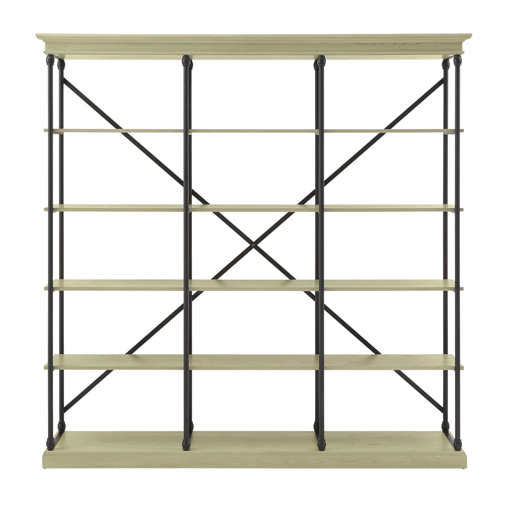 5 Shelf Triple Bookcase, Ivory/Black P1594