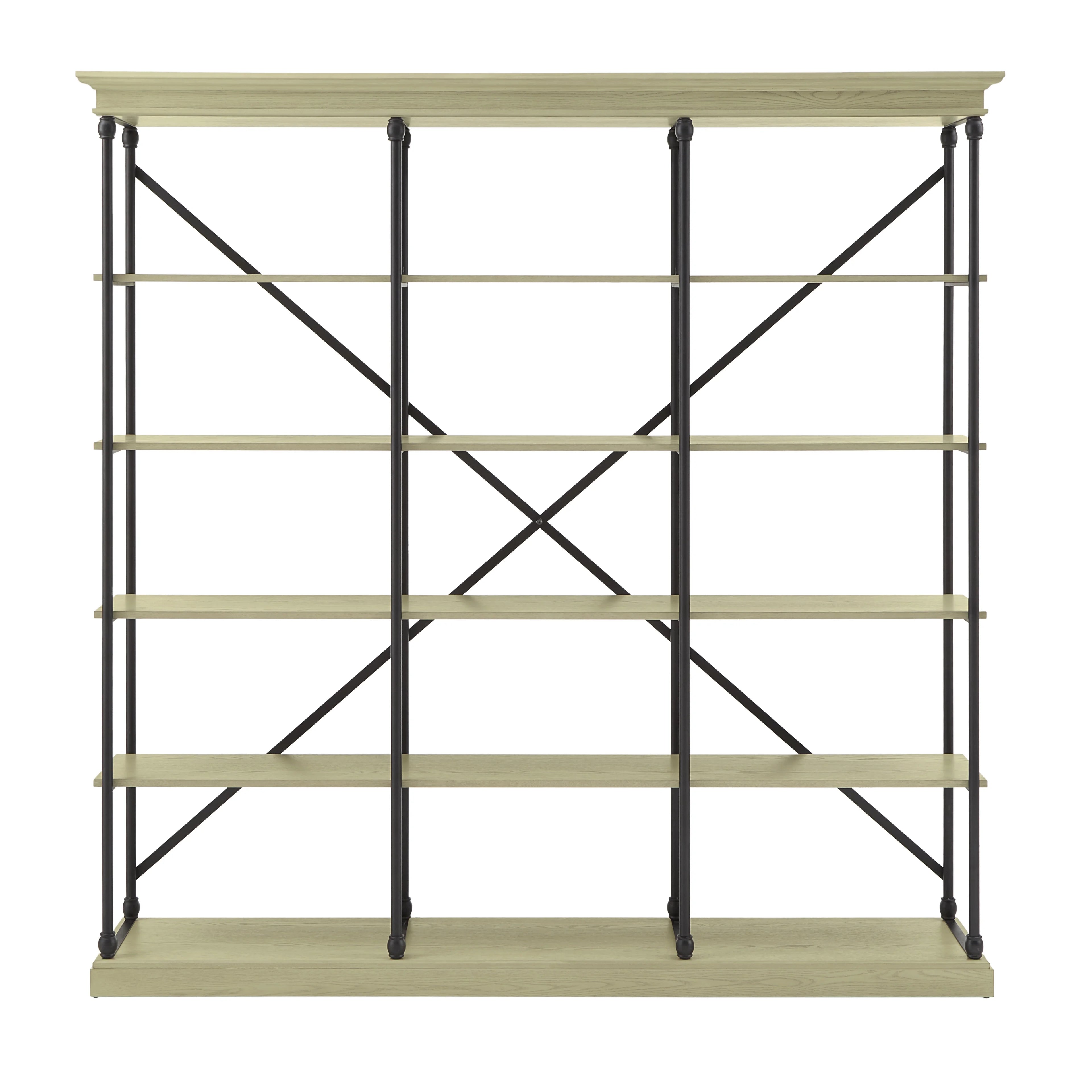 5 Shelf Triple Bookcase, Ivory/Black P1594
