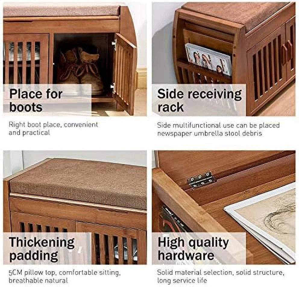Bamboo Shoe Bench with Detachable Cushion and Hidden Compartment W371